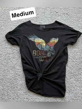 American Rag Black Tee with Multicolor Eagle Graphic